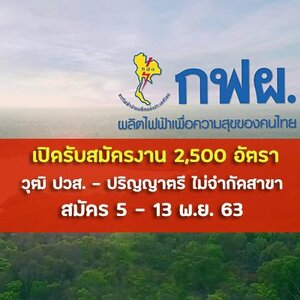 กฟผ.เปิดรับสมัครงาน 2,500 วุฒิ ปวส.-ป.ตรี ไม่จำกัดสาขา สมัครวันที่ 5 – 13 พ.ย. 2563
