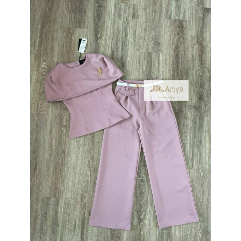 kudapy เซตเสื้อแต่งคลุมไหล่+กางเกงขายาวทรงกระบอกสีขาว ,สีชมพู